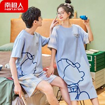 Antarctic couple pajamas summer cotton thin section short-sleeved mens and womens nightdress cute Japanese-style home service summer