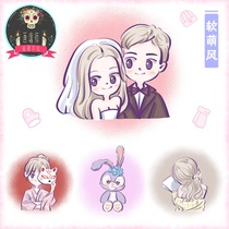  Q version of the hand-painted avatar custom soft cute style couple comic character image real photo change hands painting image design