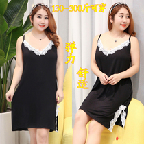 300 catties plus size sexy nightdress female 200 fat mm summer thin section lace sexy v-neck bottoming inner suspender skirt