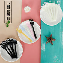 Cake Cutlery Suit Disposable Dinner Plate Knife Fork Tray Tray Fork Birthday Plate Knife Fork Combined Paper Tray Two-in-one