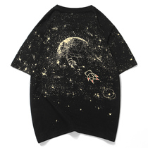 Hong Kong Tide Brand 2021 Summer New Men Space Wandering Earth Print Short Sleeve Loose Couple T-shirt Women