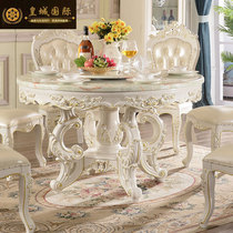 European table round table full wooden table ivory dayMarble dining table desk Golden chair combined
