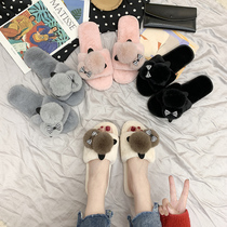 Hairy slippers for womens bedroom home with non-slip cute panda sandals and slippers for autumn wear indoor soft soles four-season shoes