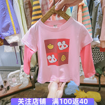 Girls long sleeve T-shirt spring and autumn 2020 new 5 baby Foreign style cartoon cotton childrens coat stitching base shirt