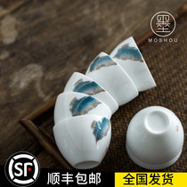 Moshou ceramic Kung Fu Tea Cup hand-painted white porcelain Lotus Master Cup home Japanese tea set tea cup single