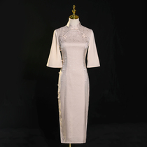 Champagne-colored big sleeve cheongsam retro Chinese style improved long young high-end temperament dress autumn
