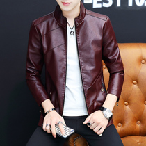 Leather jacket mens 2022 spring casual mens leather jacket Youth Korean version with a velvet thickened jacket trendy