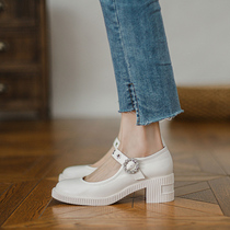 Mary Jane shoes womens retro 2021 Autumn New French round head thick bottom thick heels small leather shoes shallow mouth Japanese jk single shoes