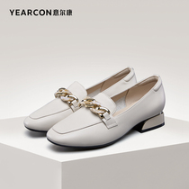 Yerkang Womens Shoes 2021 Spring New Leather Joker Shallow Single Shoes English Style Lofu Shoes Square Head Small Leather Shoes