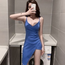 Irregular heart machine cross sling dress female Korean version sexy backless slim cotton bag hip skirt summer