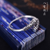 Eight treasures silversmith S925 sterling silver retro Thai silver Qi Tianda Sheng Ruyi Golden hoop stick Xiangyun opening female tail ring ring ring