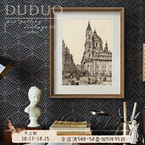 Street view European style landscape architecture American light luxury decorative painting porch corridor hanging painting retro living room bedroom mural