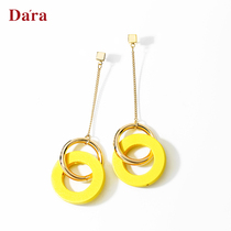 925 silver pin yellow earrings temperament long 2021 New Tide senior sense Net red French earrings decorative ear clip