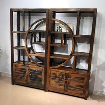 Old boat wooden Bo ancient shelf simple Chinese tea display cabinet bookshelf partition solid wood antique shelf display rack