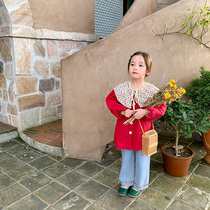 Girls autumn clothes Wind clothes 2021 Korean version Children Broken Flowers Flip Collar Easy Button Doll Cardiovert Jacket Foreign Air Tide
