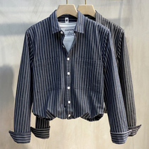 Work shirt mens long sleeve Korean striped shirt mens spring and autumn trend mens loose shirt coat