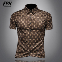 European station shirts Summer new men short sleeves Korean version inch clothing casual lining mens big code light and luxurious blouses