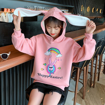 Girls autumn clothes children spring and autumn 2021 New Net red in big children thick hoodie Korean version of foreign style coat