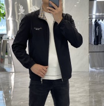 Double-faced jacket mens collar plaid jacket slim zipper 2021 autumn and winter Korean fashion leisure sports trend