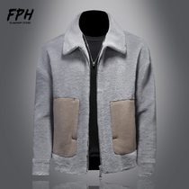 Hining Leather Grass Male short grain Grain Sheep Cut Fleece Splicing Jacket Men Standing Collar Winter Warm Thickening Leather Hair