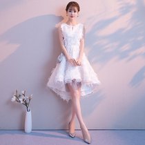 Evening dress 2021 new white Korean version princess front short back long student party company annual meeting student dress female