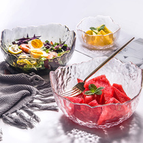 Glass salad bowl single heat-resistant transparent household net red creative ins large vegetable fruit dessert bowl fruit plate