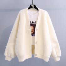 Imitation ferret minced small fragrant wind sweater jacket woman 2021 new Korean version loose with thickened reduced-age knit cardiovert