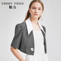 (Shopping mall same model) Sugar Power summer new gray Half sleeve with a short buckle suit small coat women