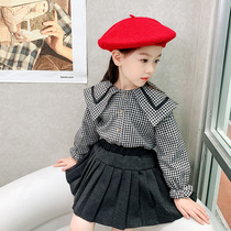 Childrens clothing plus velvet shirt womens 2021 new foreign style baby childrens spring and autumn pure cotton base shirt girls  shirts autumn