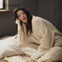 Japanese coral velvet pajamas women can wear thick and velvet suit flannel warm home wear winter