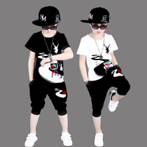 Boy handsome trendy childrens clothing set Childrens new summer clothes Boys summer Korean version of the Western style short-sleeved clothes