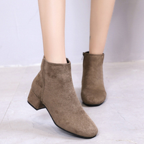 Autumn and winter naked boots womens thick and wild Suede thick-heeled Chelsea boots Wild British booties Children show thin Korean version of the tide