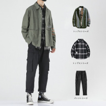 Spring and autumn Hong Kong wind ins shirt men long sleeve Korean trend handsome coat shirt slim fit casual set