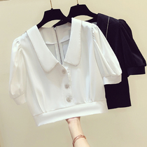 2021 new summer Foreign style design sense niche high waist bubble sleeves chiffon short white coat womens short sleeves