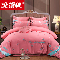 Chinese wedding 60 cotton four-piece embroidery quilt cover cotton embroidery Chinese pink six or eighty bedding