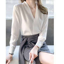 Mularsa method Acetate Satin White Shirt Woman 2022 Early Spring Relaxed Professional Temperament Shirt V Collar Blouse