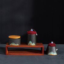 Tea jar small ceramic seal travel mini portable flat storage Household retro Puer universal