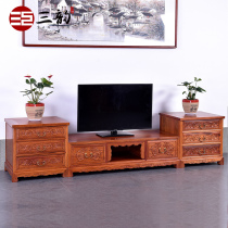 Sanyun Ming and Qing classical solid wood Burmese pear carved TV cabinet antique mahogany living room TV floor cabinet D
