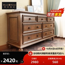 American all solid wood seven-bucket cabinet bedroom furniture black walnut color TV cabinet White locker porch Cabinet white wax wood