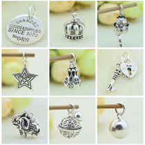 Retro do old S925 sterling silver silver money bag elephant lucky cat Star round card key lock diy accessories pendant