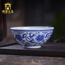 Yi Jia Ren Blue and white wrapped lotus master cup Jingdezhen ceramic hand-painted single cup Kung Fu tea with personal tea cup
