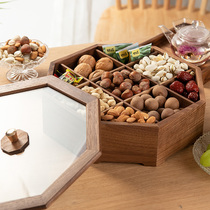 Dried fruit box solid wood living room with lid new Chinese-style nut plate walnut split candy snack storage box