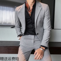 Casual suit mens jacket Korean version of the trend slim-fitting handsome fashion clothes mens suit Korean British style dress two-piece suit