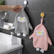 Cute penguin hand towel hanging toilet hand cloth Absorbent towel thickened household hand towel Quick-drying hand towel