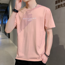 Summer mens t-shirt short-sleeved tide brand wild ins half-sleeve clothes thin 2021 new trend summer pink top