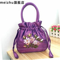 Embroidery casual ladies bag fabric hand-held small bag retro embroidery cloth bag cloth ribbon bag embroidery bag
