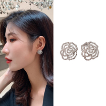 South Korea 2021 New temperament rose hollow earrings female cold style simple niche flowers micro-inlaid earrings