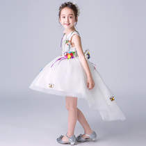 Flower Fairy Tail girl white princess dress flower girl dress white wedding dress childrens piano performance dress summer New