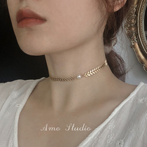 AMO olive branch pearl neck chain short collarbone necklace female niche design sense choker2021 New Year