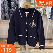 TW Little Bear Knitting Shirt Woman 2022 Spring paragraph POLO collar Lean Academy Wind Pure Color Cardio-hoodie TTCK22D204N